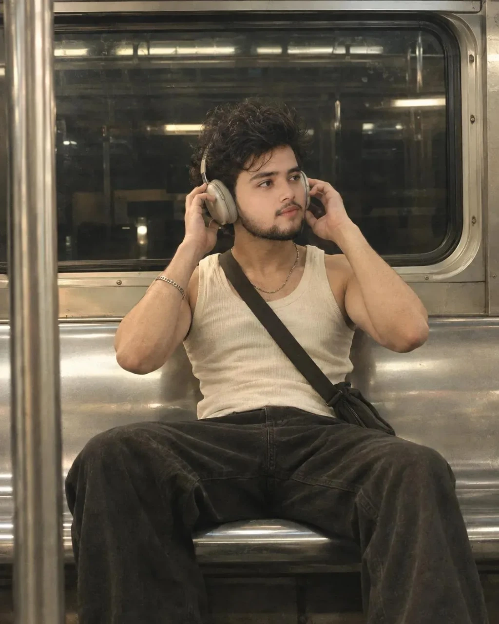Ultra realistic metro train boy cenematic portrait