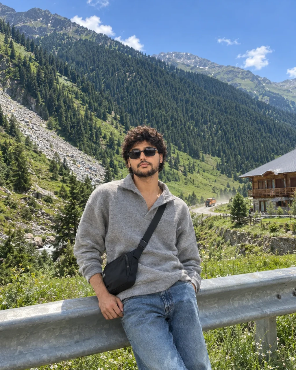 Alpine Roadside Portrait in the Mountains.