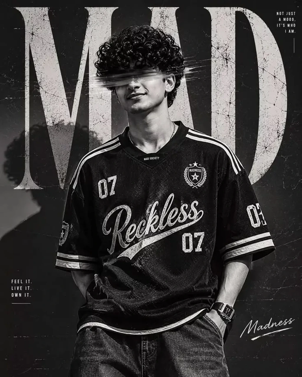 Ultra-Realistic, High-Contrast Black-and-White Sports-Fashion Editorial Poster