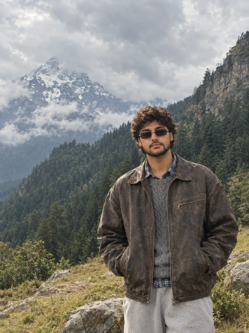 Alpine Portrait Beneath Cloudy Peaks.