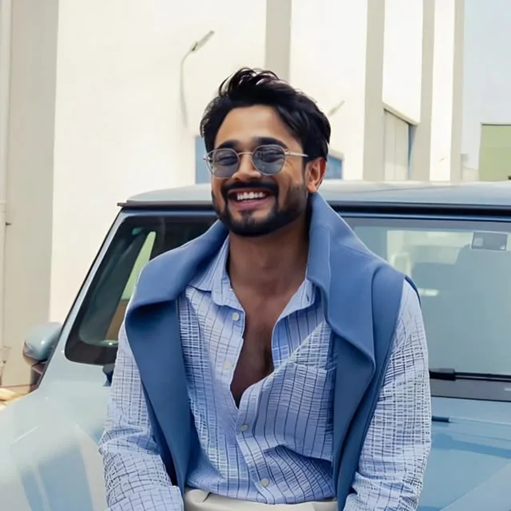 Stylish Blue Outfit Portrait | Luxury Car &amp; Modern Celebrity Look