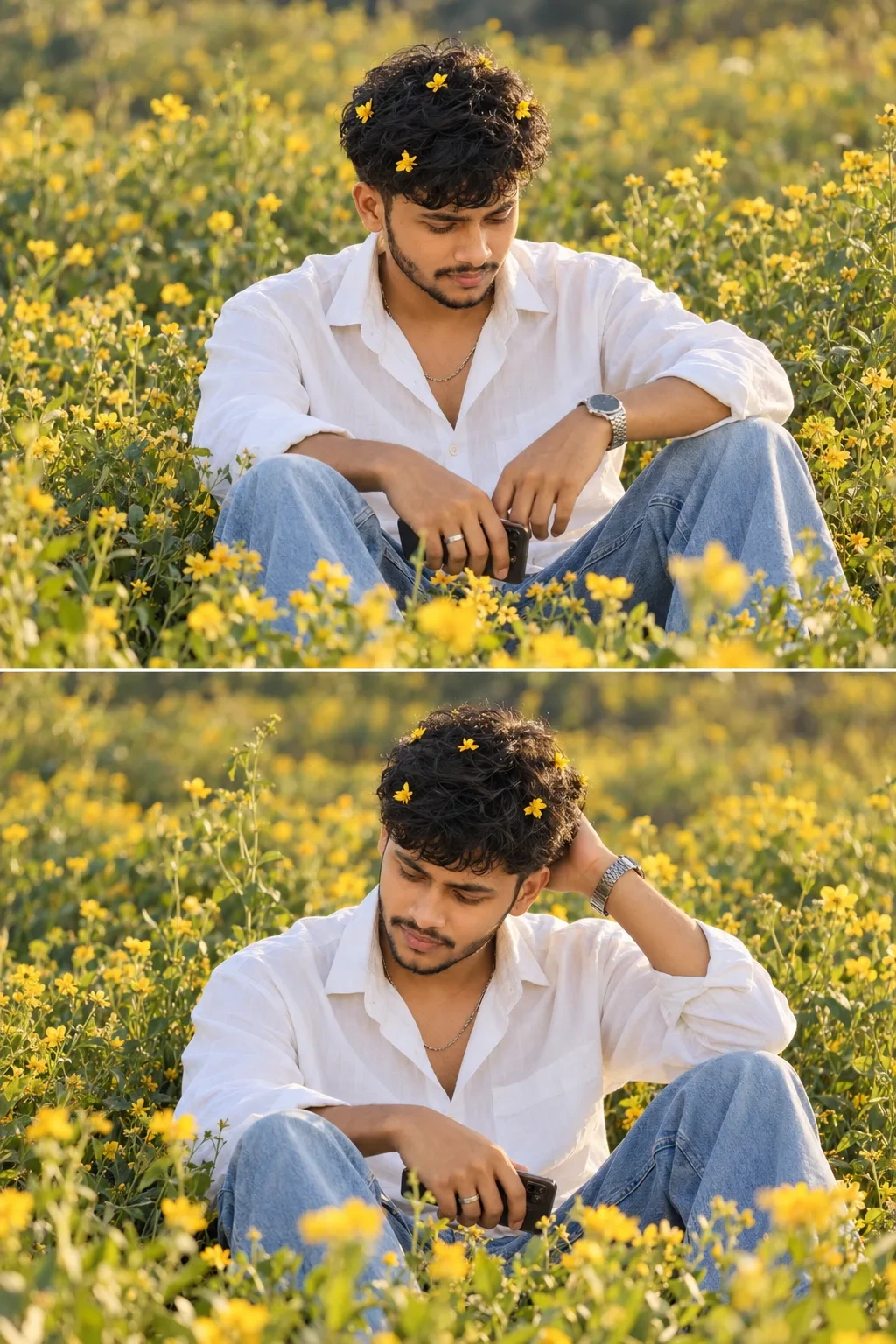 Golden Meadow Dream — Candid Floral Portrait