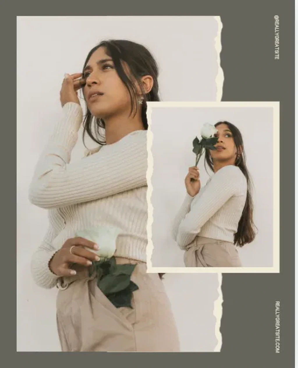 Minimalist Editorial Fashion Photography – Woman with a White Rose