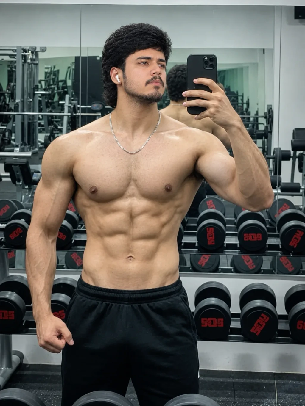 Muscular Gym Mirror Selfie – Strong &amp; Confident Fitness Portrait