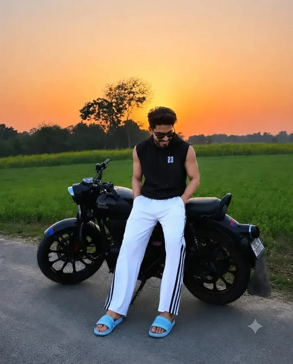 Royal Enfield Evening Aesthetic Pose