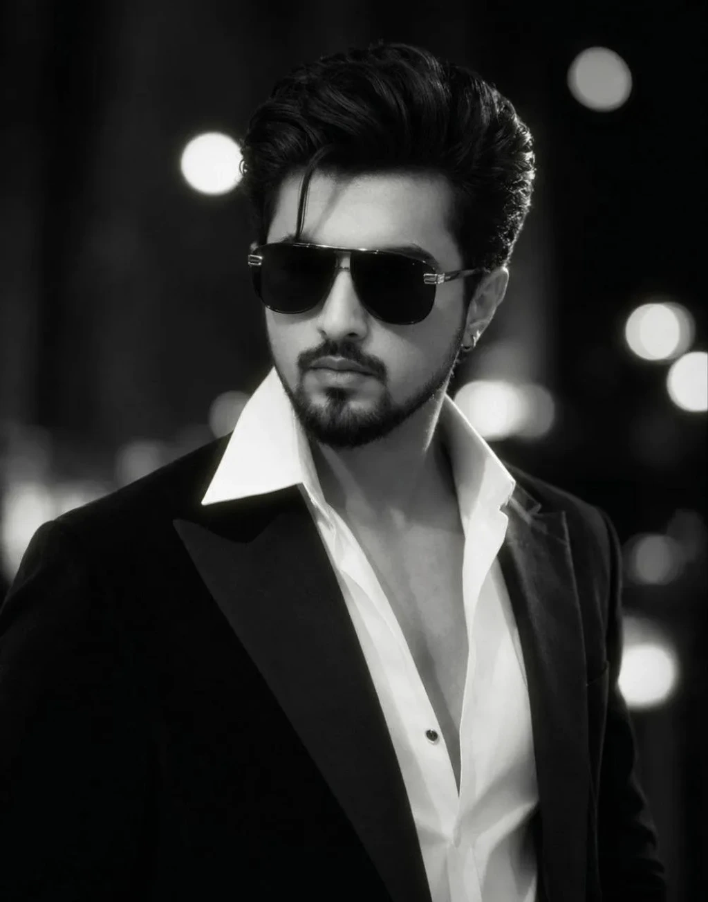 black and white portrait Black jacket white shirt