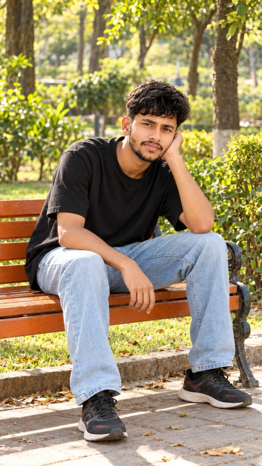 Sunlit Park Bench Portrait