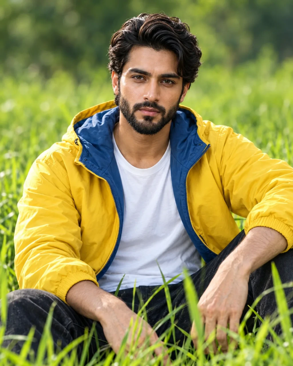 Cinematic Man Portrait in Green Nature