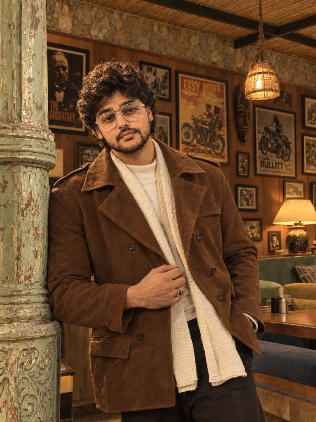 Warm retro cafe portrait.