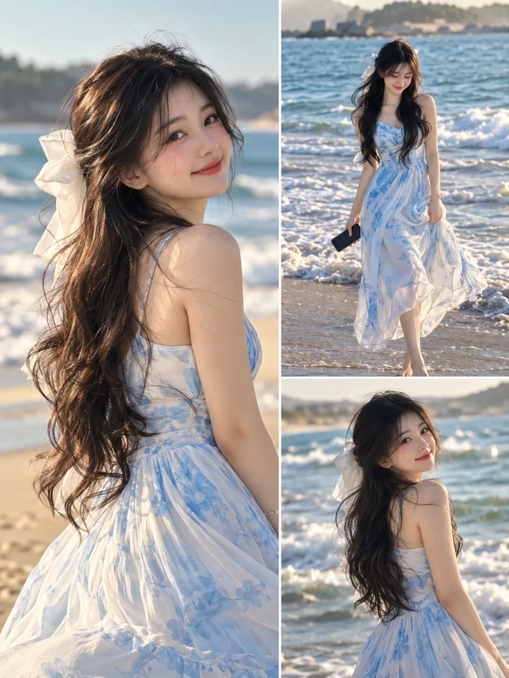 Ultra realistic cinematic beach photoshoot of a cute girl
