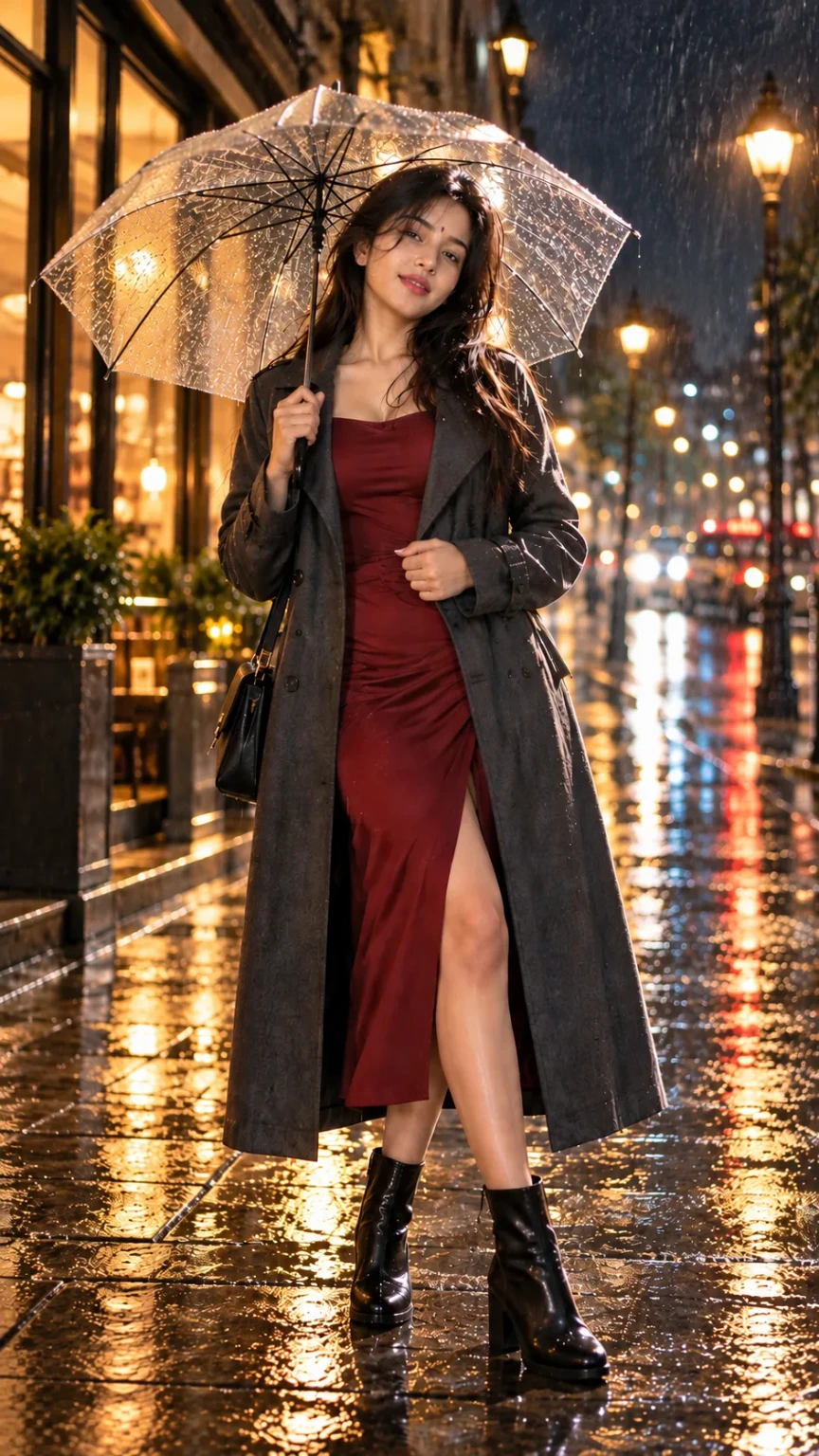 ✨ ELEGANCE IN THE RAIN ✨ 🌹 Where Romance Meets Midnight Glamour 🌹 🎬 CINEMATIC FASHION • RAINY NIGHT • LUXURY EDITORIA