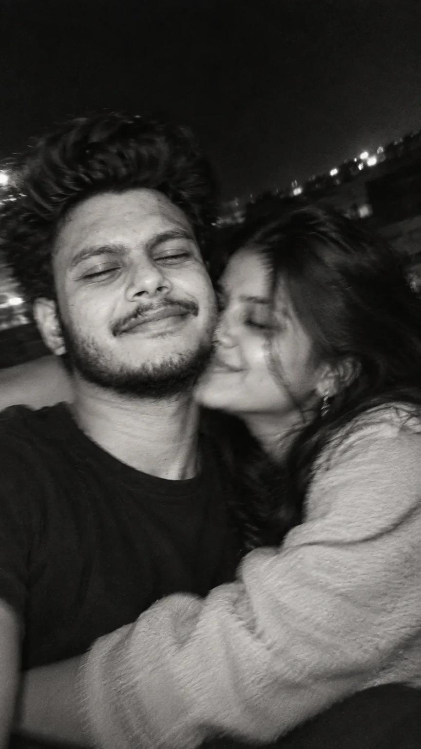 BLACK &amp; WHITE COUPLE KISS — CINEMATIC NIGHT PORTRAIT