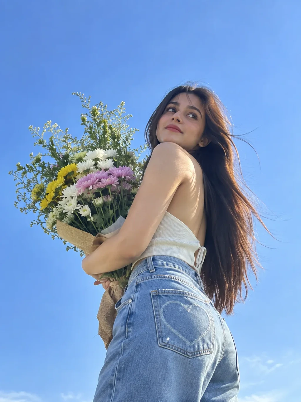 Ultra realistic cinematic low angle portrait of a young girl