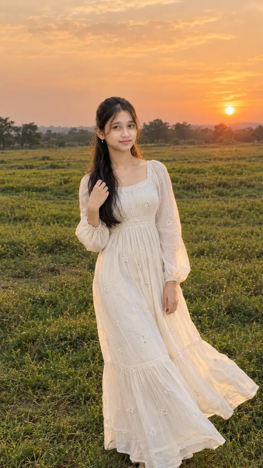 Cinematic Girl Golden Hour Field