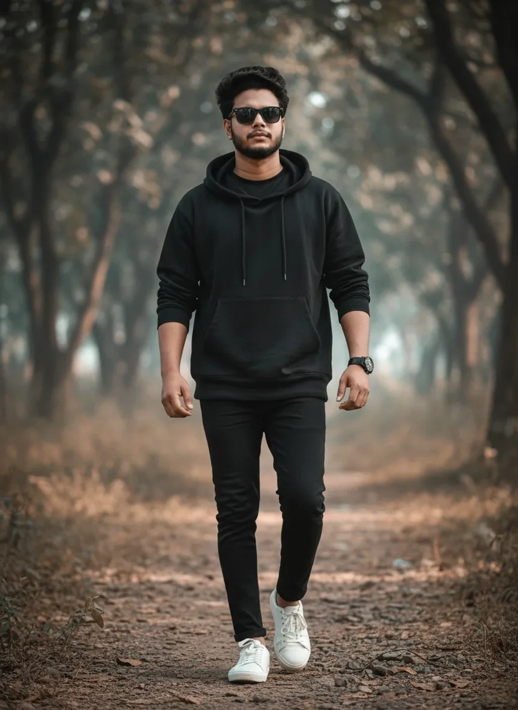 Cinematic Forest Walk Fashion Portrait