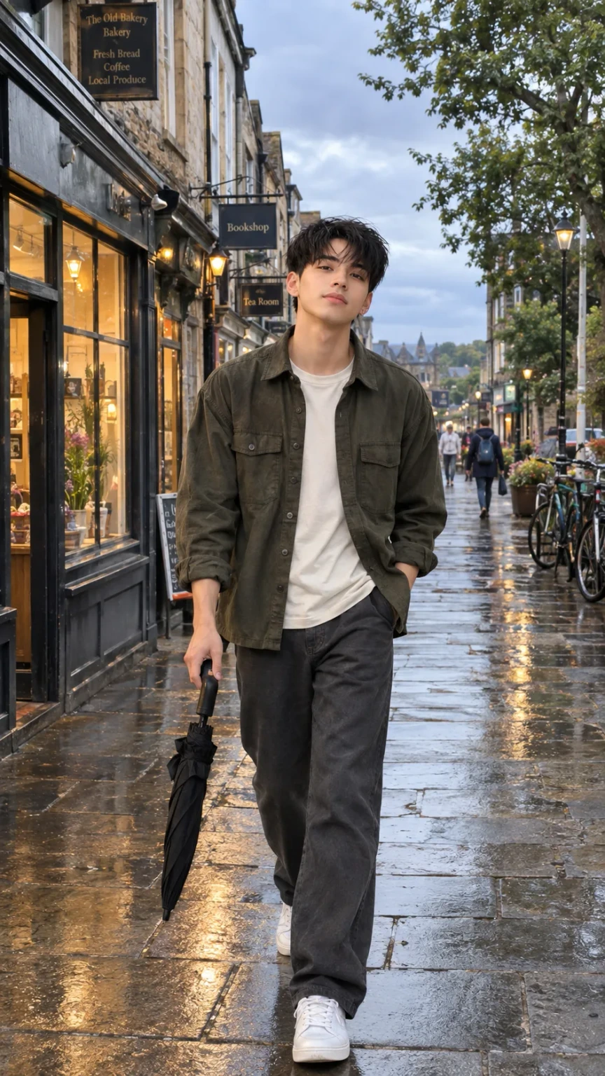 Rainy Evening Streetwear Boy Portrait