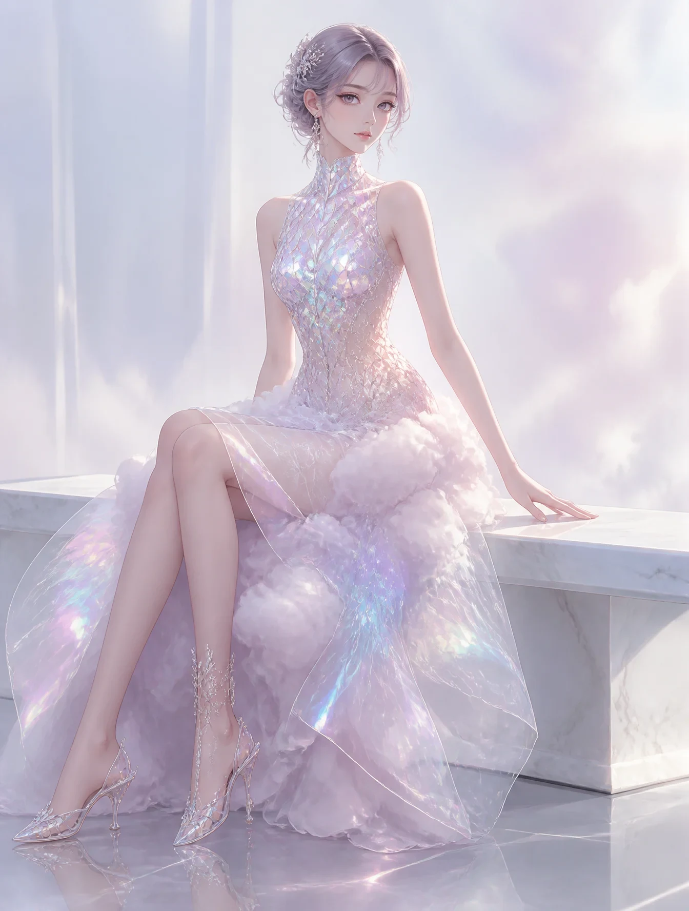 A Dreamy Anime Fashion Illustration Highlighting a Highly Creative, Surreal Dress