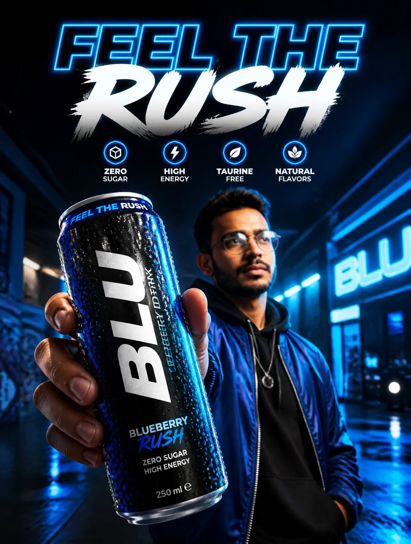 Premium High-Energy Modern Beverage Advertisement Poster in a Vertical 3:4 Format