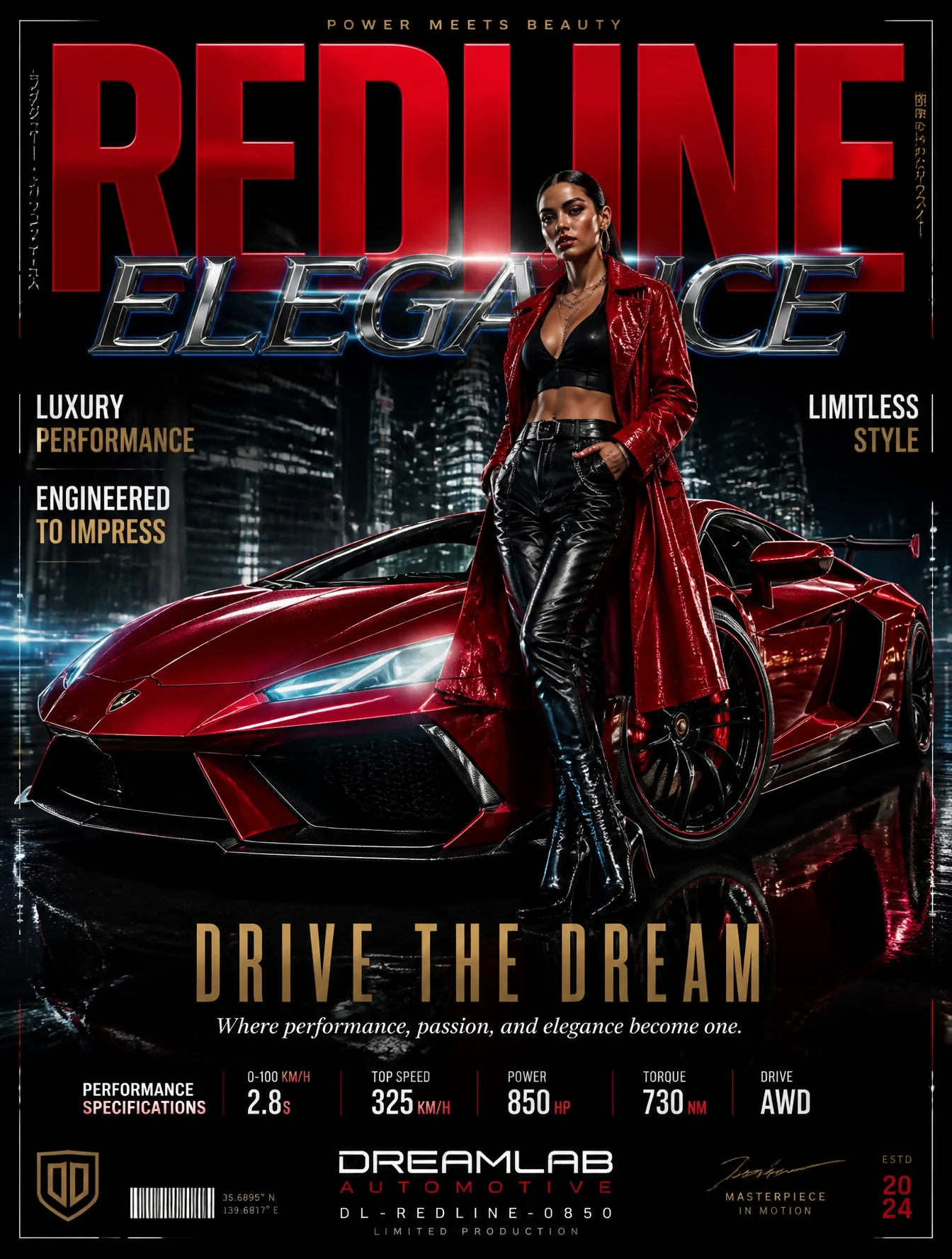 Ultra-Premium Automotive Fashion Poster Featuring a Stunning Glossy Red Sports Car