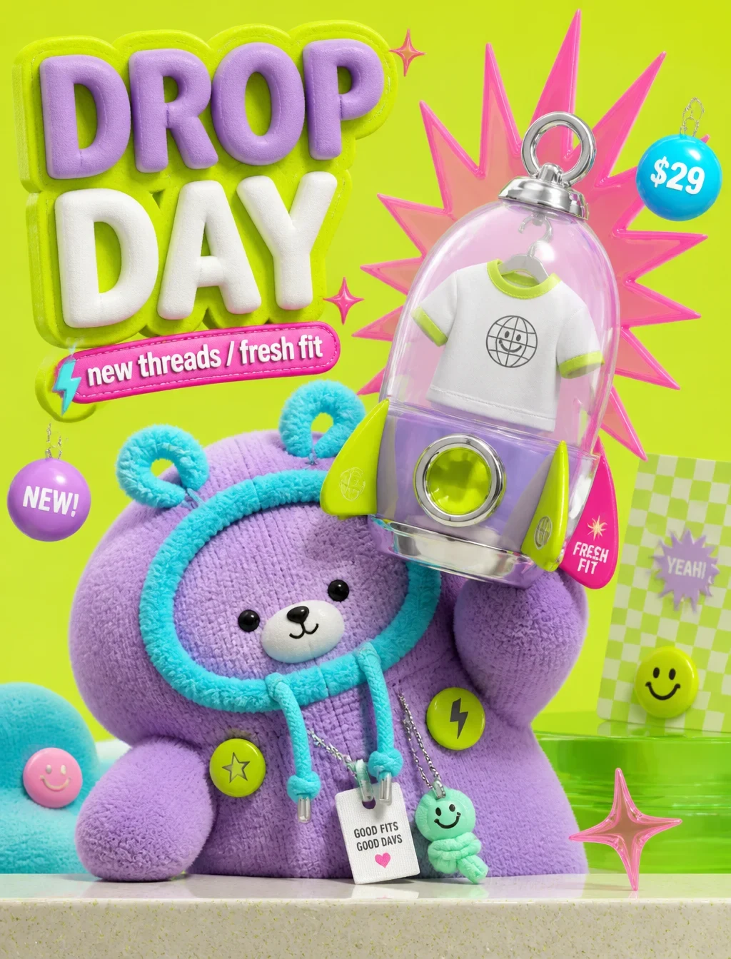 A Glossy Toy-Advertising 3D Style Built from Acid Lime Studio Backdrops