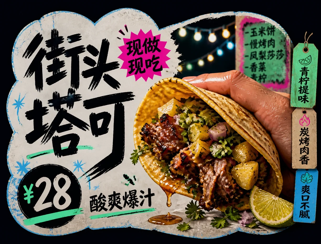 Use the "Black Cutout Food Card Ad" visual sty