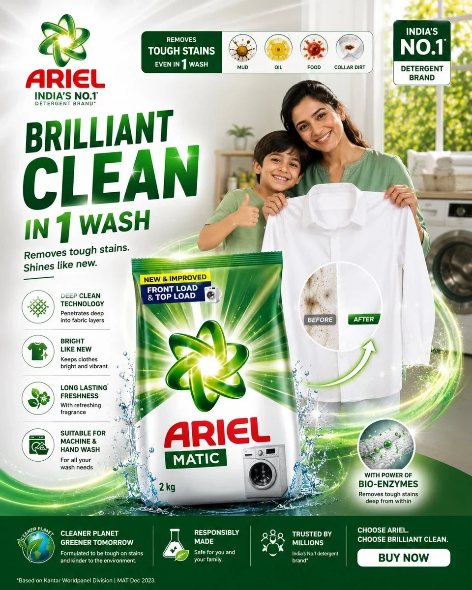 FORMAT: 4:5 Vertical Premium FMCG SMM Poster Hyper-Realistic Detergent Advertising