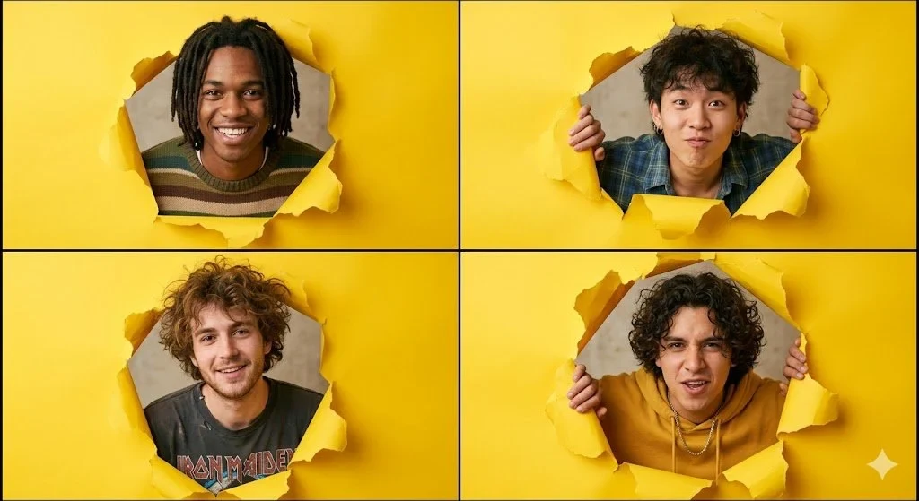 A High-Resolution 2x2 Grid Collage of Four Individual Portraits
