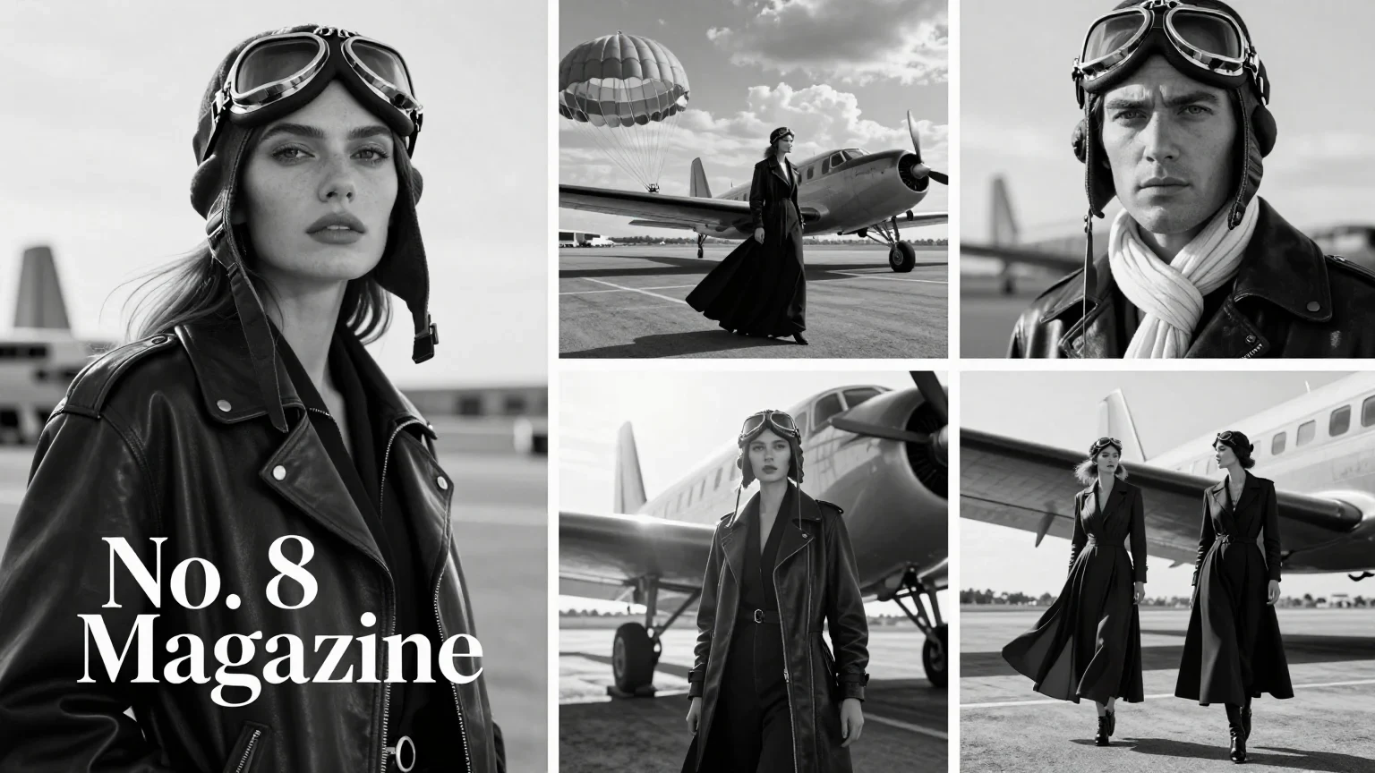 Wide Panoramic Black-And-White Luxury Fashion Editorial Collage Inspired