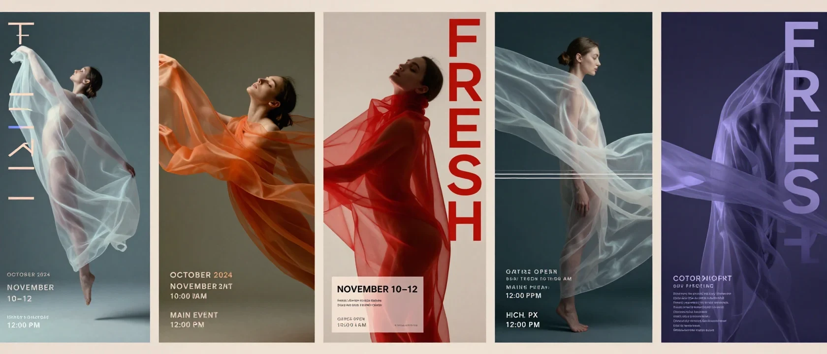 Panoramic Luxury Fashion Event Poster Series Composed of Five Vertical Editorial