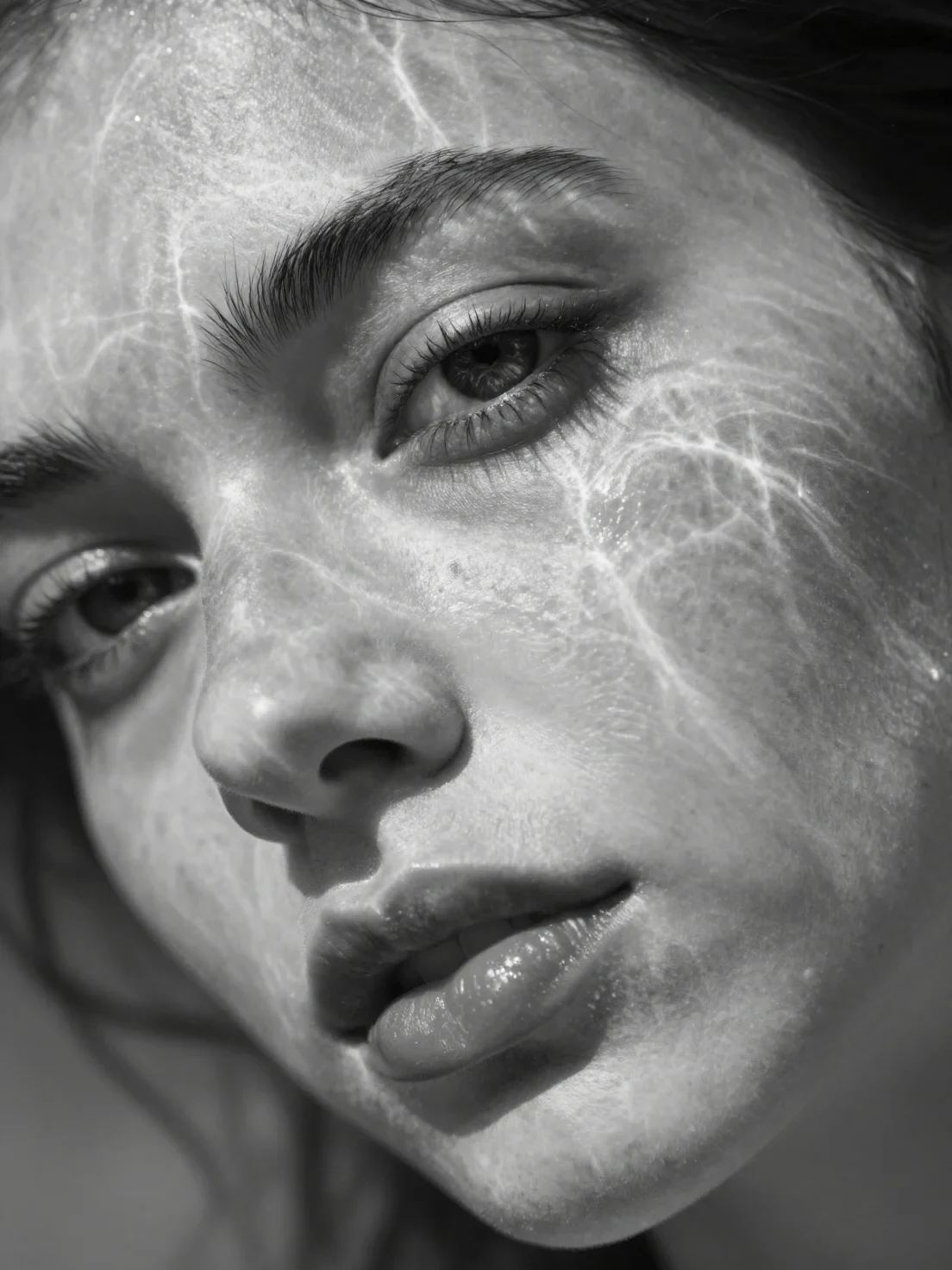 A Hyperrealistic 8K Black and White Extreme Close-Up Portrait of a Young Italian