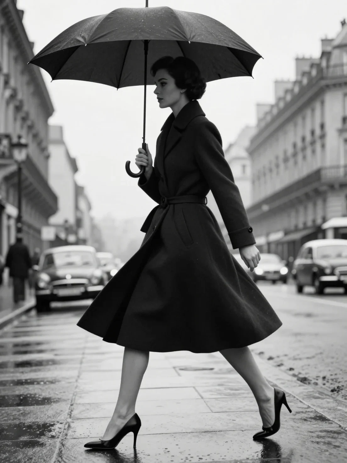 Black-And-White High-Fashion Editorial Street Photograph Inspired by Classic 1950s