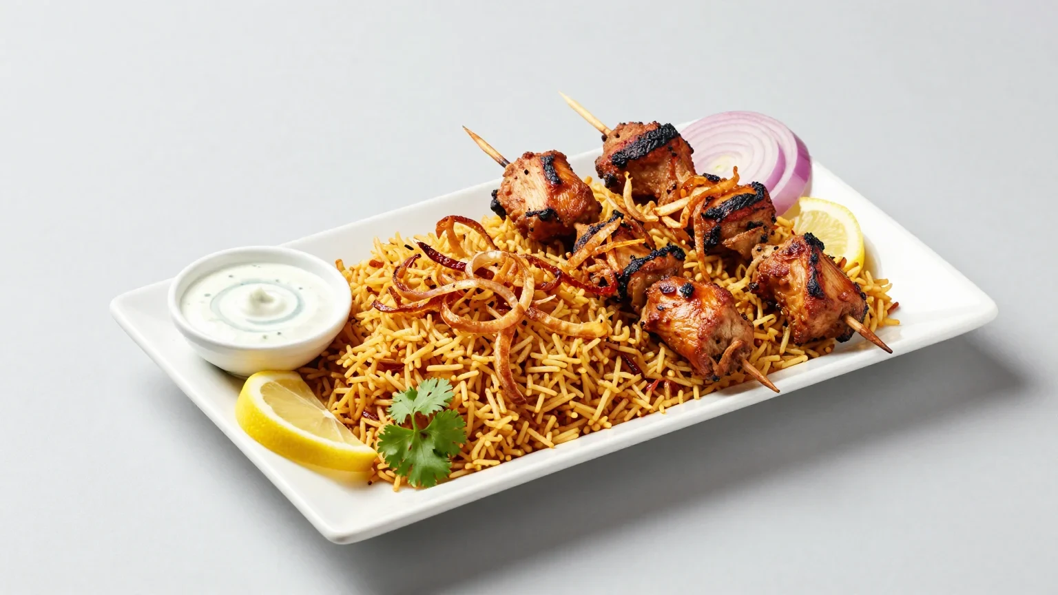 Professional Food Photography of a Delicious Seekh Kebab Platter Served on a Clean
