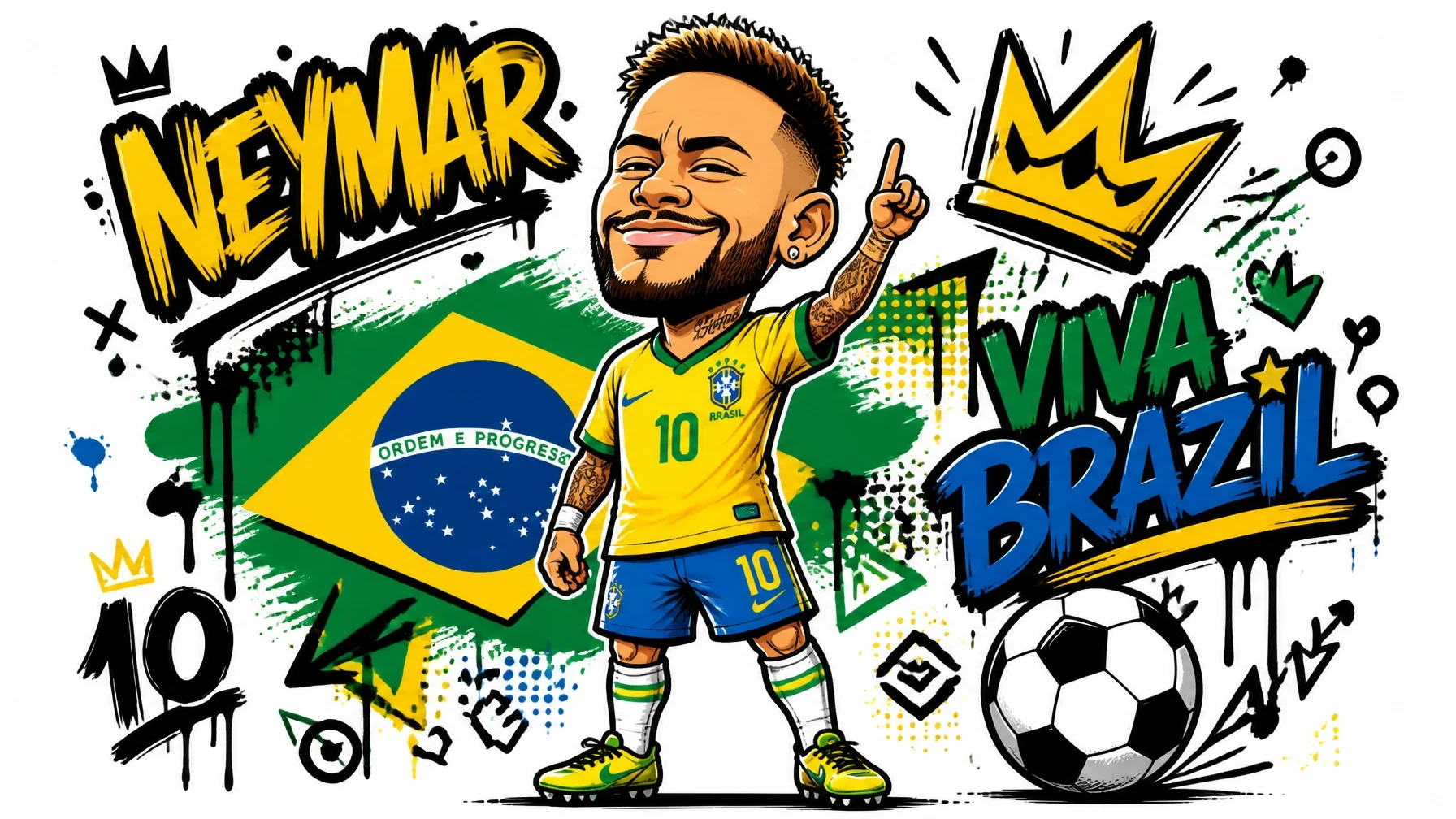 A Stylized Chibi-Proportioned Caricature of Neymar Jr