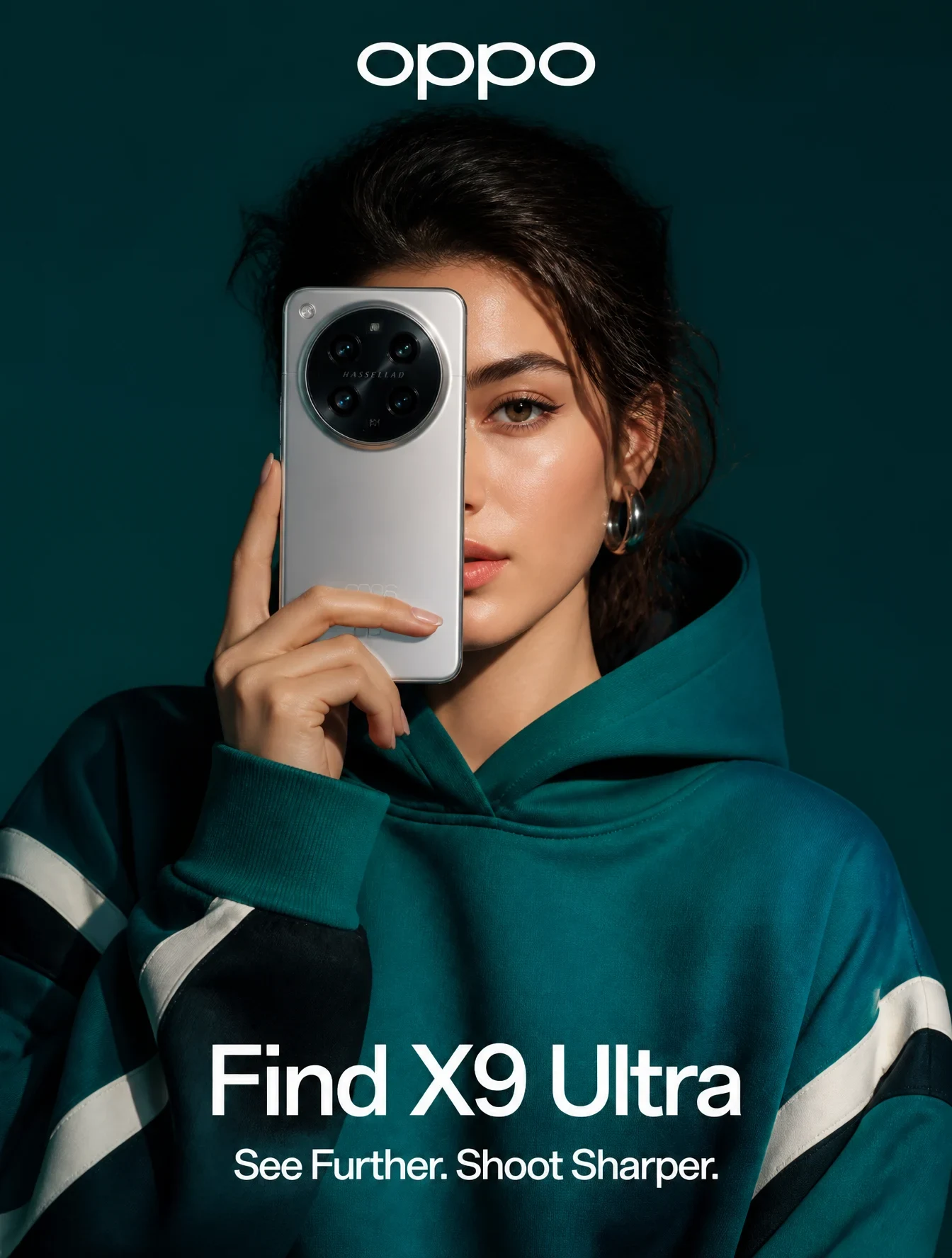 A Stunning High-Fashion Advertisement Photo of a Young Woman Wearing a Deep Teal