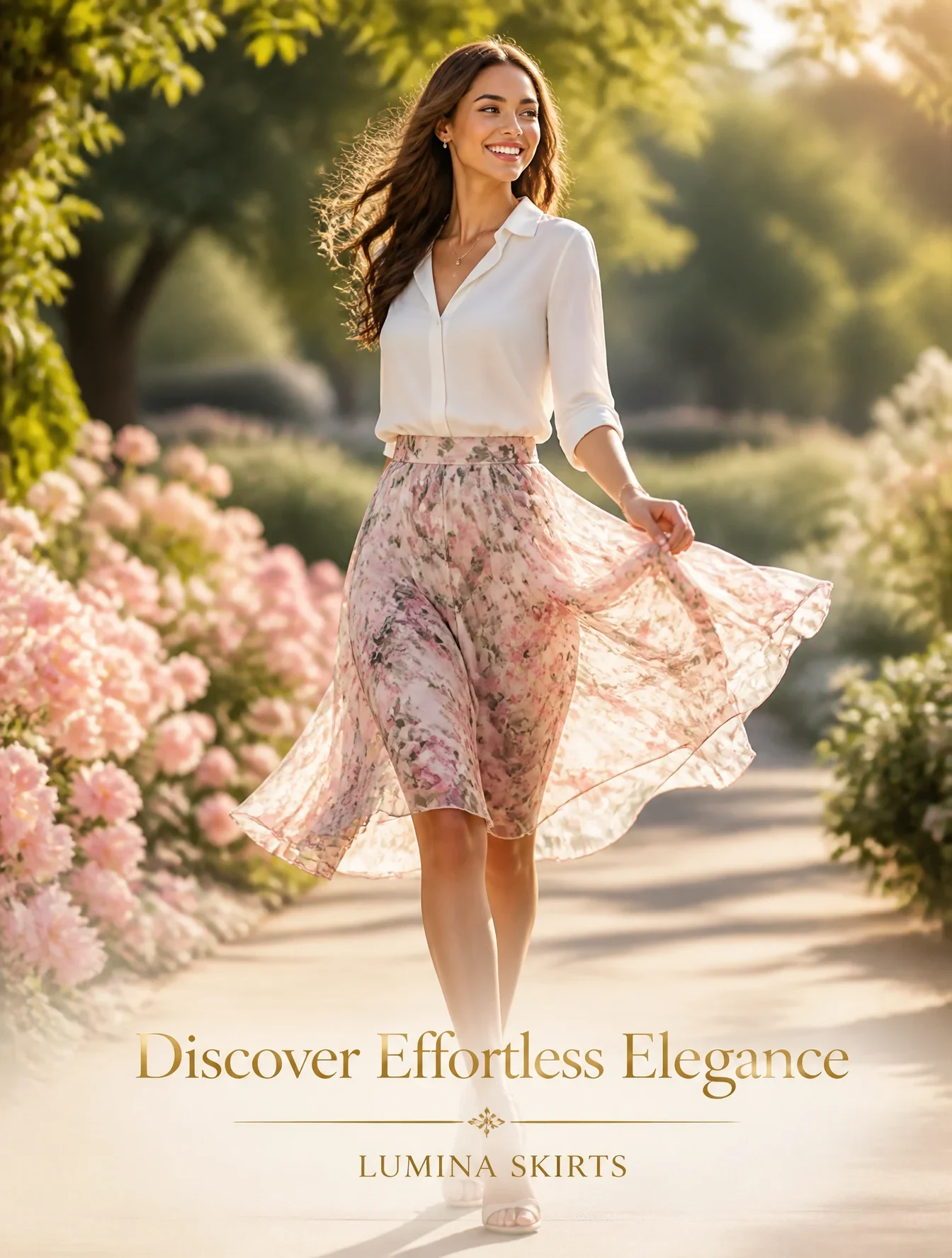 "beautiful High-Fashion Advertisement for Women's Skirts