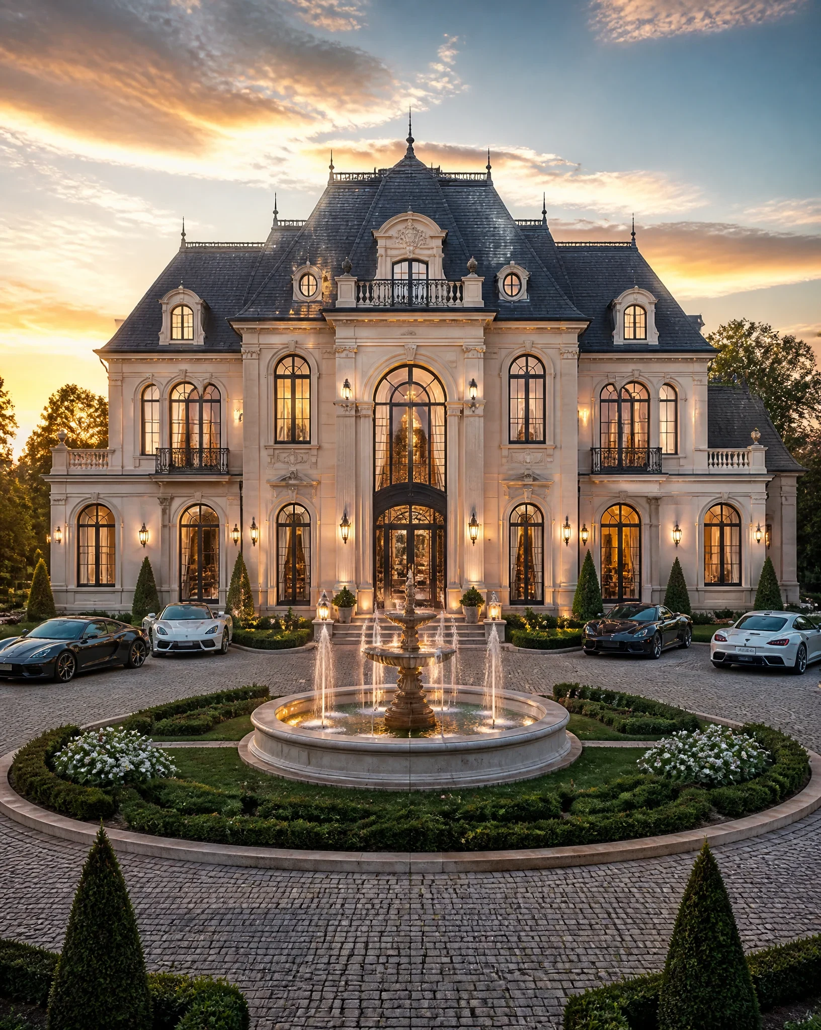 Ultra-Realistic French Château Luxury Mansion, Full Front View