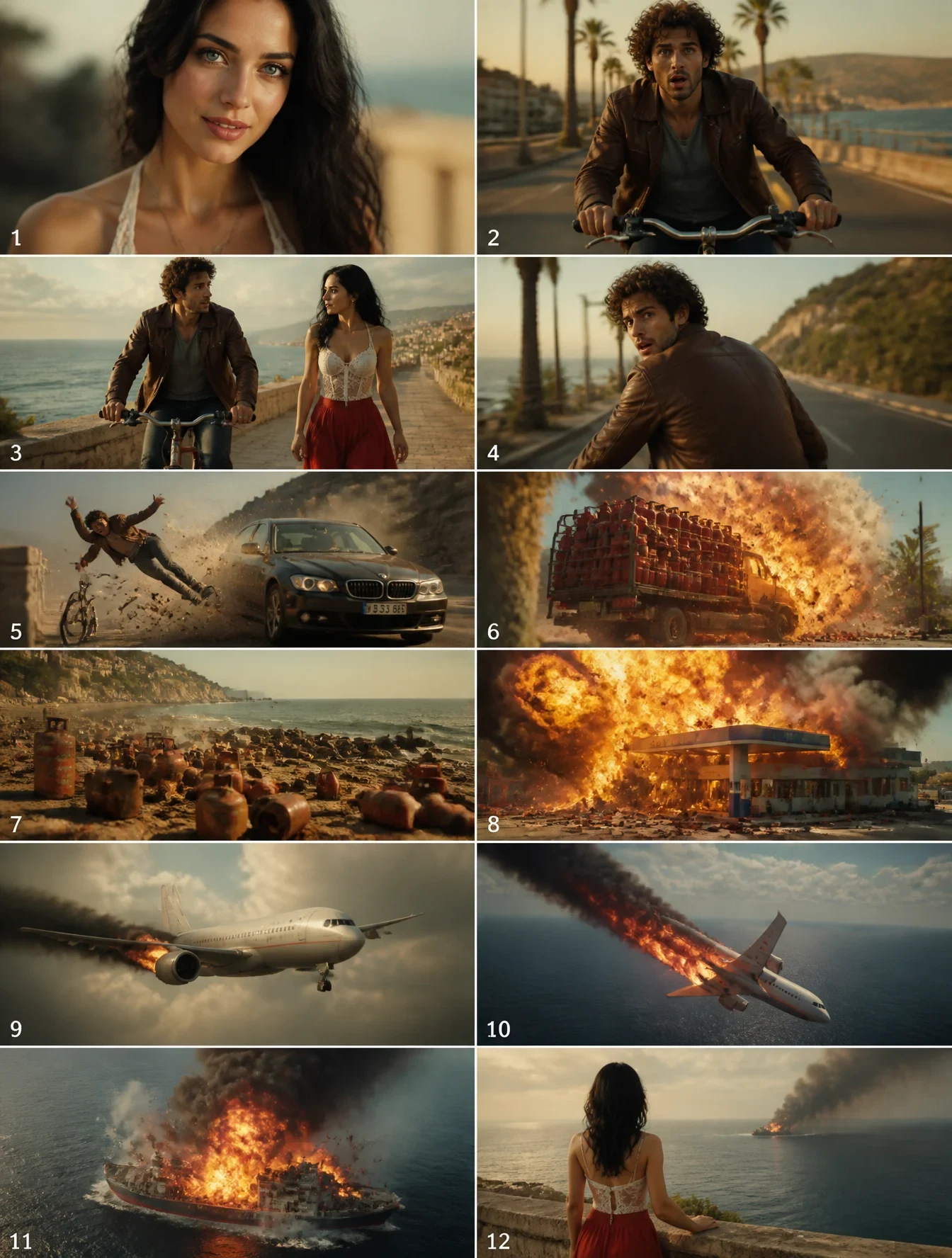 Cinematic Action-Drama Storyboard Sequence, Photorealistic