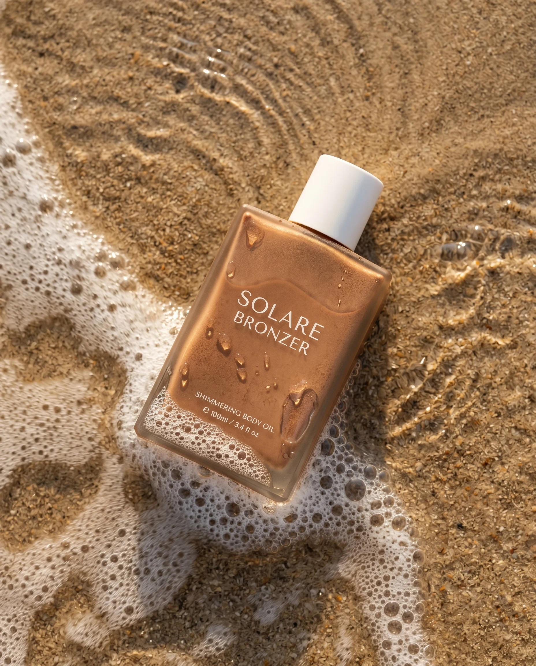 Ultra-Realistic Summer Beauty Product Photography: Bronzer Bottle