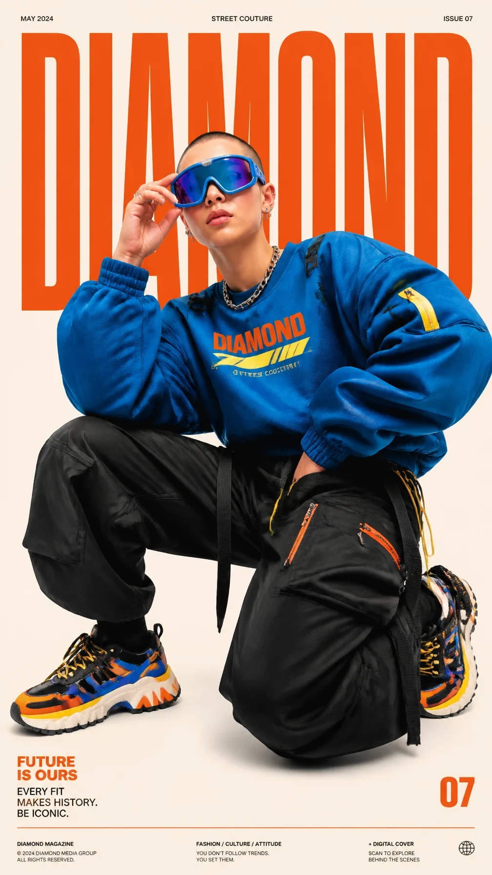 Subject & Action Full-Body Portrait of a Female Fashion Model with a Buzz Cut