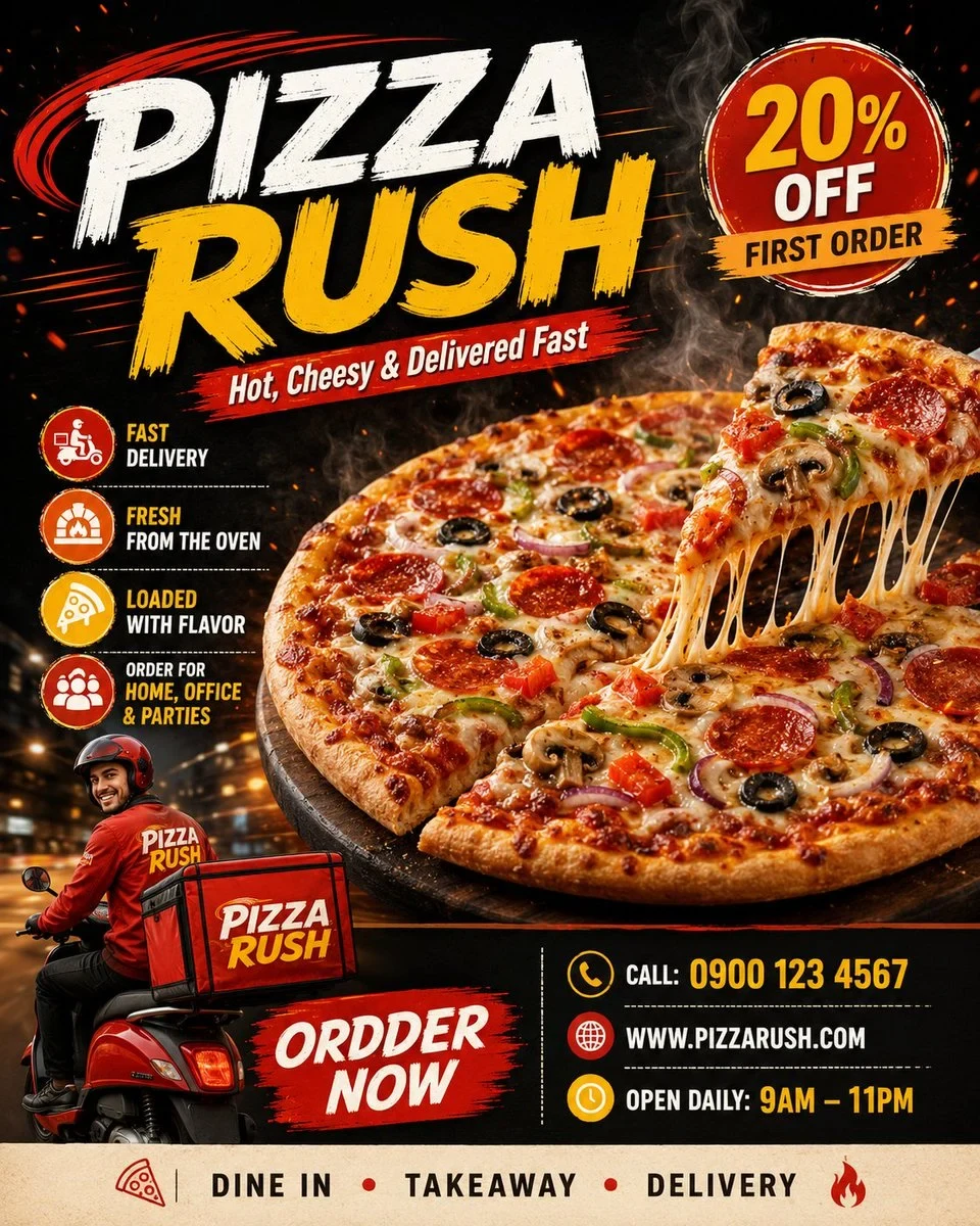 Premium Commercial Advertising Poster for a Pizza Delivery Service