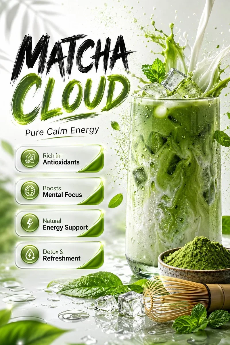 Ultra-Realistic Premium Matcha Beverage Advertisement Poster Design