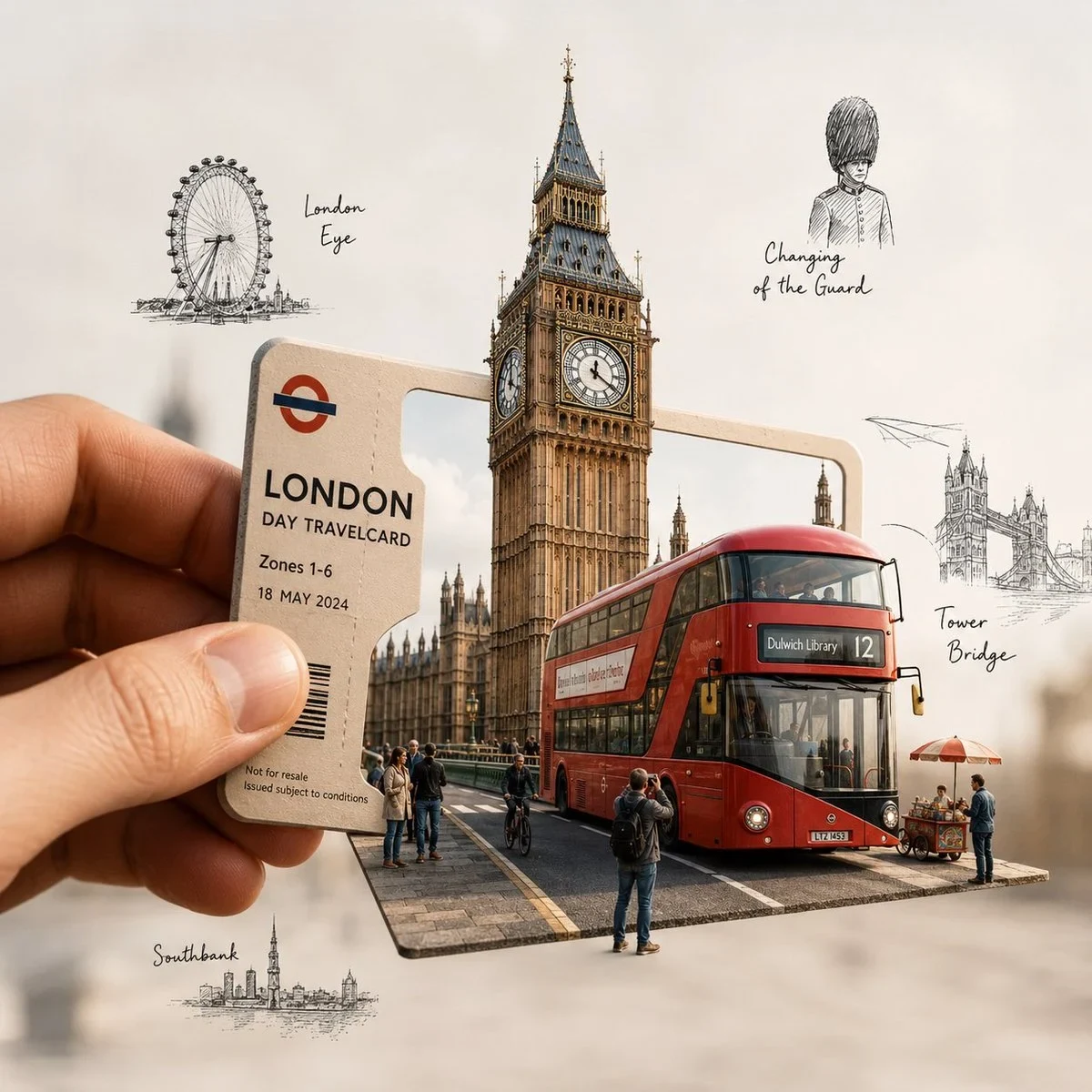 Highly Detailed, Premium Travel-Art Illustration Featuring a Hand Holding