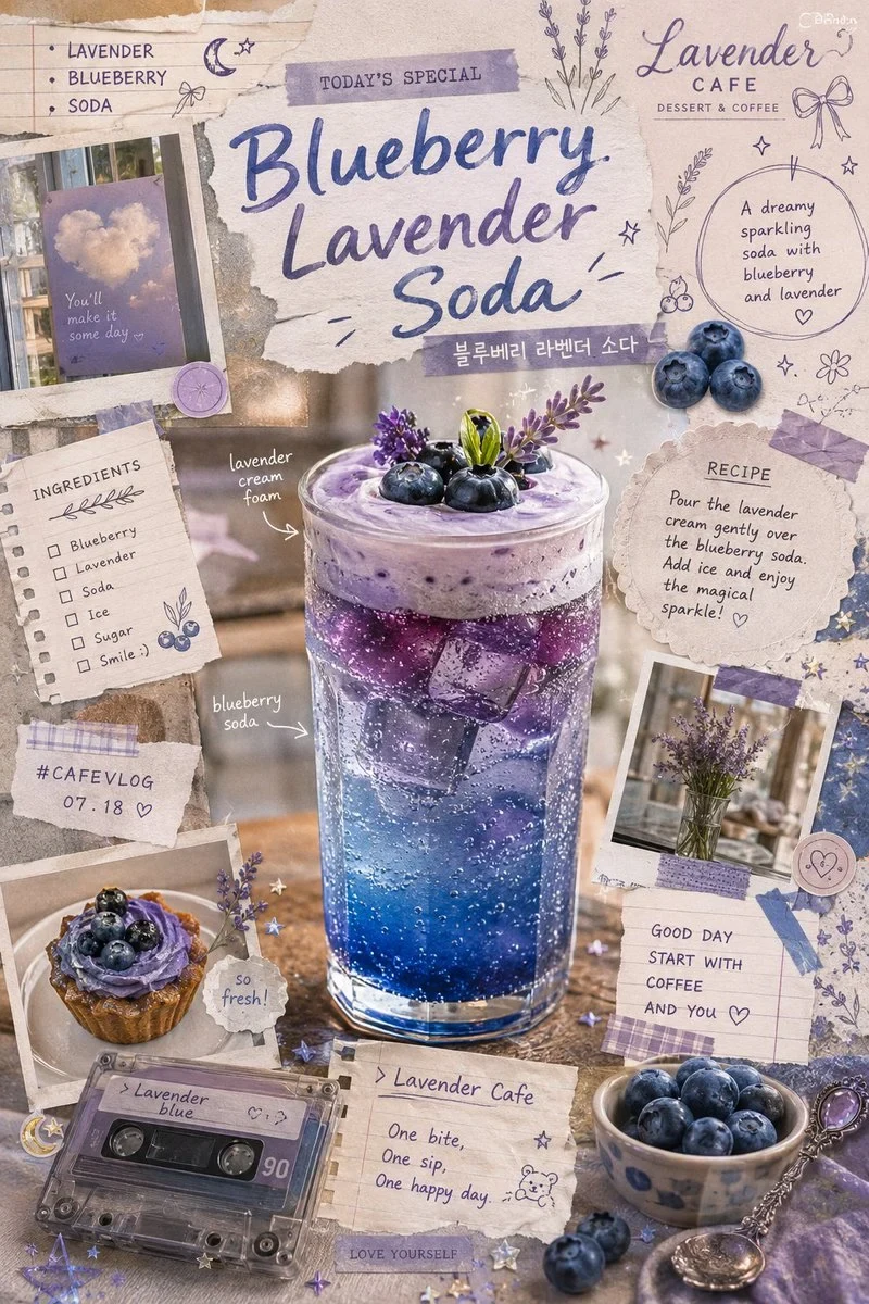 Vintage-Inspired Blueberry Lavender Soda Scrapbook Poster