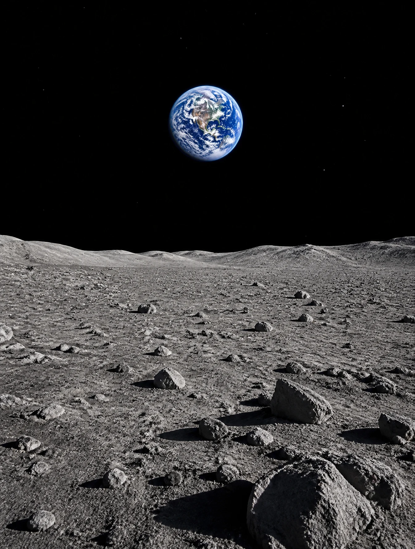 A Photorealistic View from the Surface of the Moon Looking at Earth