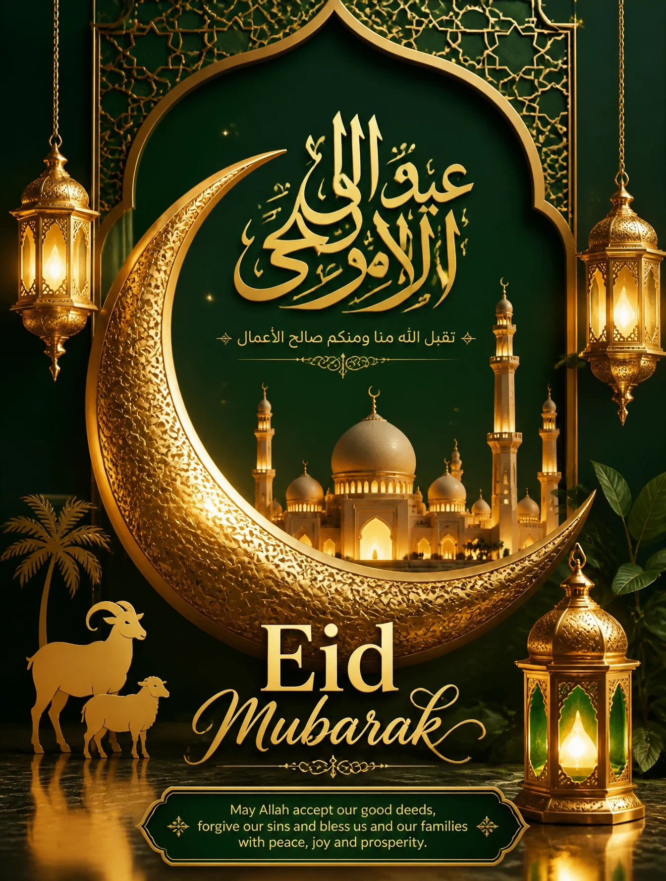 Luxurious Eid Ul Adha Poster Featuring a Golden Crescent Moon