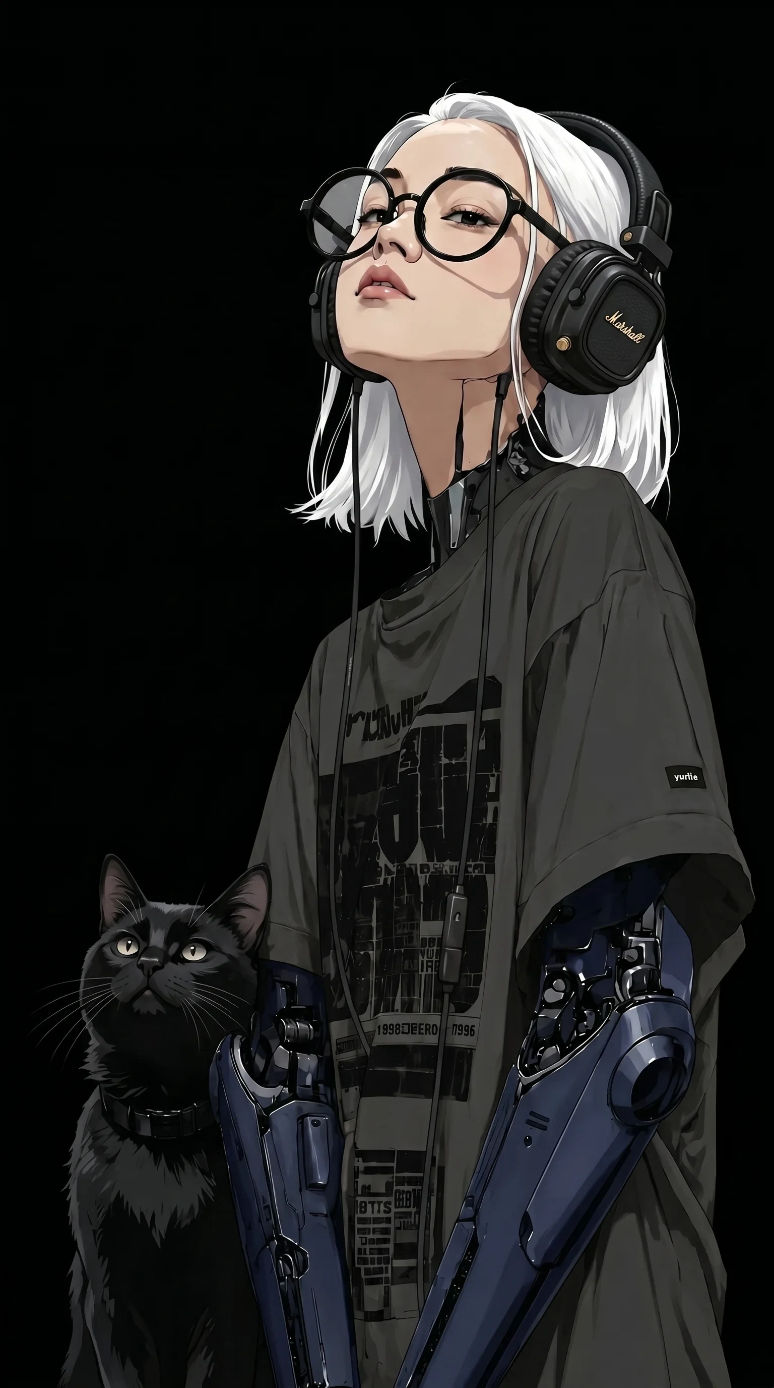 In This Style, Make the Cat Black, the Color of the Mechanical Arms Dark Blue
