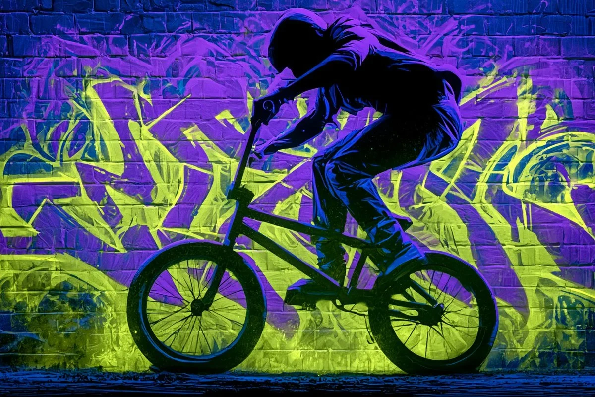 An Urban Graffiti Glow Silhouette of Subject, with a Bold Outline Against
