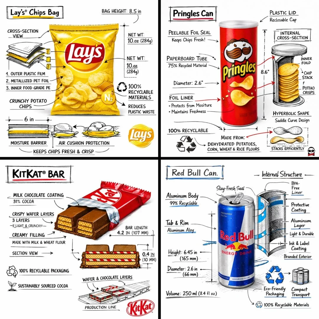 Branded Technical Infographic of a SNACK, Combining a Realistic Photograph