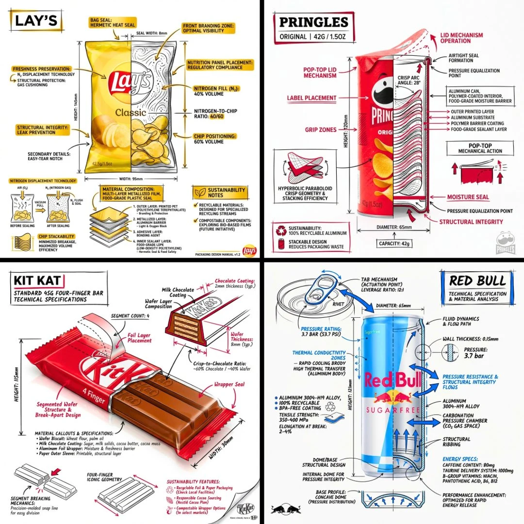 Branded Technical Infographic of a SNACK, Combining a Realistic Photograph
