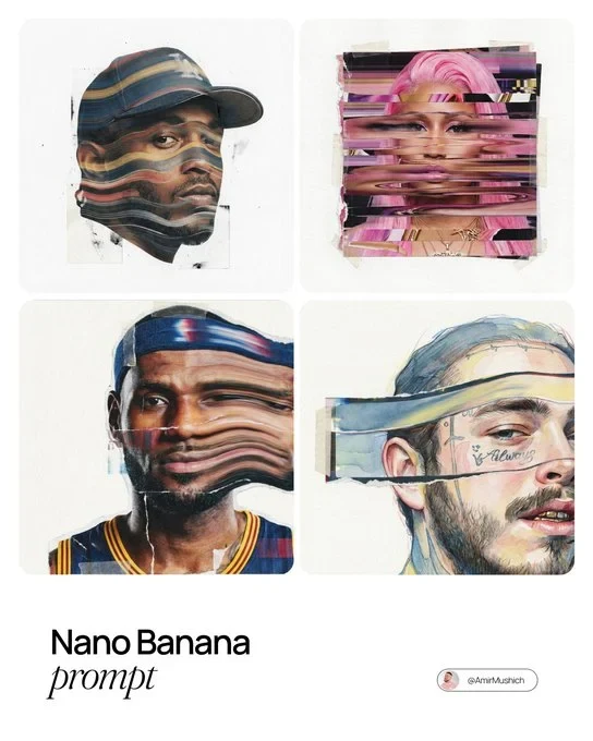 A Surreal Mixed-Media Portrait of PERSON, Set Against a Clean